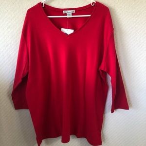 Tri-Mountain Red Cotton 3/4 Sleeve Top, Size 2X